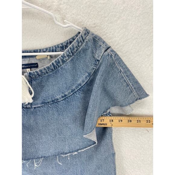 Levi’s Made & Crafted Denim Ruffle Top Women’s Size S Blue Chambray Blouse - Picture 4 of 9